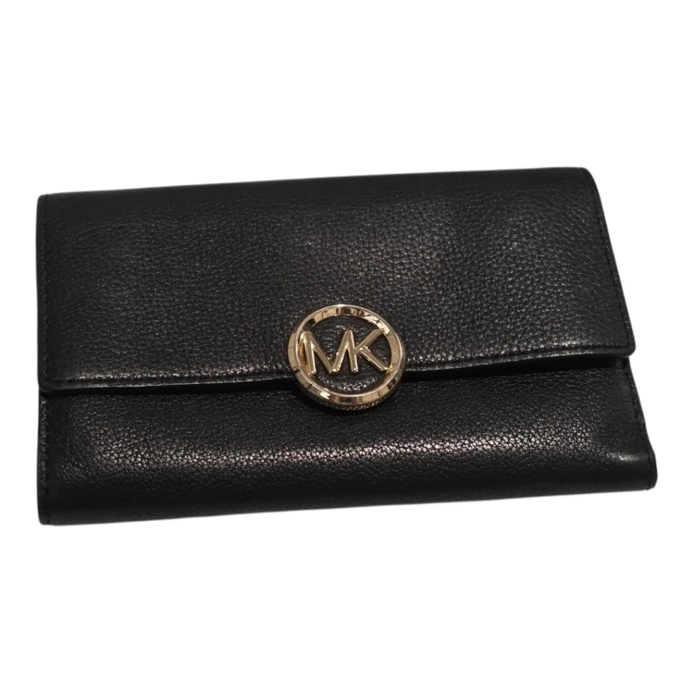 Michael Kors‎ Black Leather Tri Gold Wallet with Gold Logo